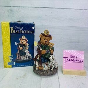Classic Treasures Musical YYMSS905 FIREMAN BEAR Baby Dalmatian Resin Figurine
